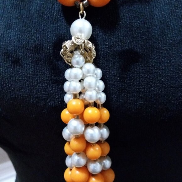 Womens Fashion White & Yellow Freshwater Pearl Beaded Fringe Collar Necklace - Picture 3 of 6